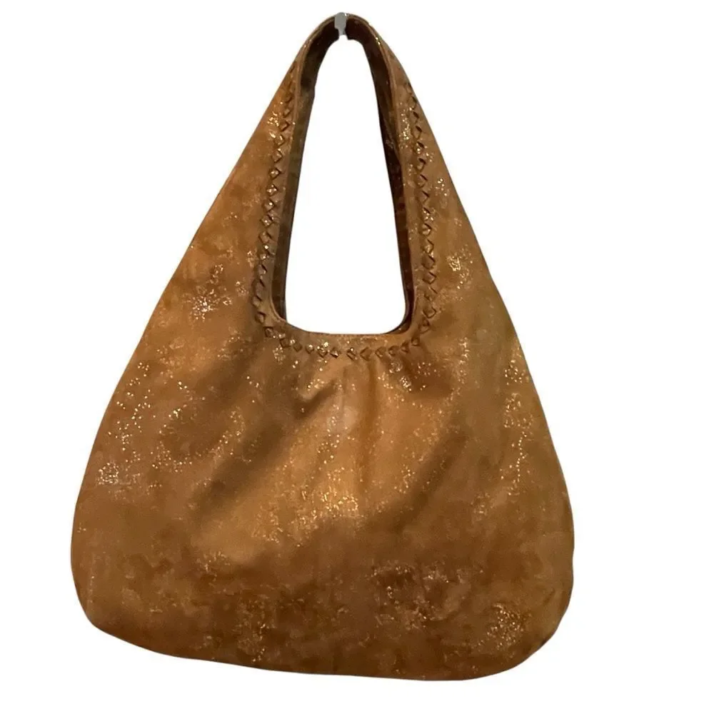 Deux Lux Oversized Shimmer Hobo Bag Camel Brown With Gold Flakes
